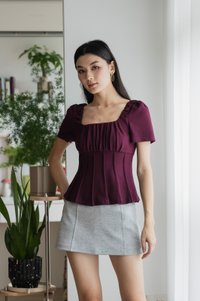 Pristin Cotton Ruched Top In Plum (XS)