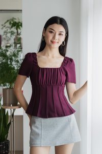 Pristin Cotton Ruched Top In Plum (XS)