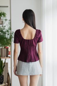 Pristin Cotton Ruched Top In Plum (XS)