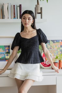 Praise Eyelet Puff Sleeves Top In Black