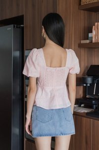 Praise Eyelet Puff Sleeves Top In Light Pink