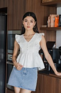 Ruby Embossed Ruffle Sleeves Top In White