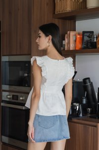 Ruby Embossed Ruffle Sleeves Top In White