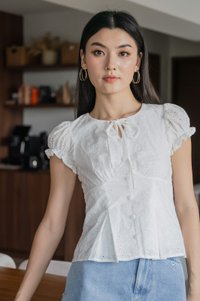 Dandelion Eyelet Ribbon Top In White