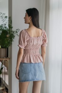 Hope Ruched Ribbon Top In Dusty Pink