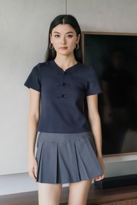 Jade Cotton Qipao Top In Navy