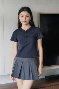 Jade Cotton Qipao Top In Navy