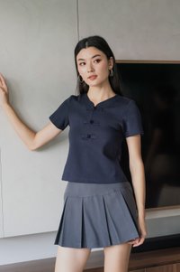 Jade Cotton Qipao Top In Navy
