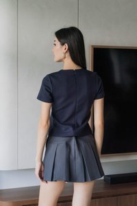 Jade Cotton Qipao Top In Navy