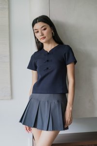 Jade Cotton Qipao Top In Navy