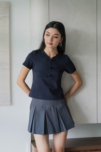 Jade Cotton Qipao Top In Navy