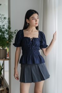 Hope Ruched Ribbon Top In Navy