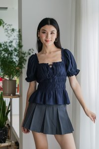 Hope Ruched Ribbon Top In Navy