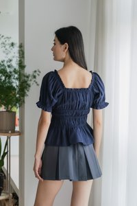 Hope Ruched Ribbon Top In Navy