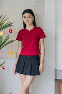 Jade Cotton Qipao Top In Red