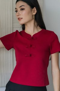 Jade Cotton Qipao Top In Red