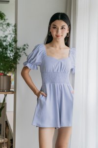 Sonya Smocked Waist Romper In Powder Blue