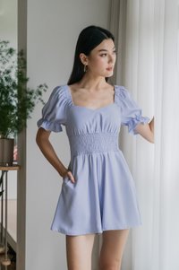 Sonya Smocked Waist Romper In Powder Blue