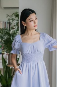 Sonya Smocked Waist Romper In Powder Blue