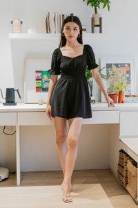 Sonya Smocked Waist Romper In Black