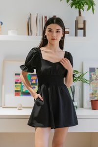 Sonya Smocked Waist Romper In Black