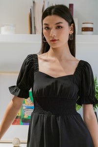 Sonya Smocked Waist Romper In Black