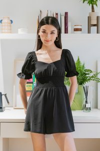 Sonya Smocked Waist Romper In Black