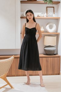 Cotta Eyelet Ribbon Camisole Midi Dress In Black