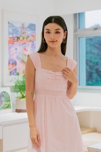 Sophie Swissdot Smocked Waist Midi Dress In Pink
