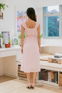 Sophie Swissdot Smocked Waist Midi Dress In Pink