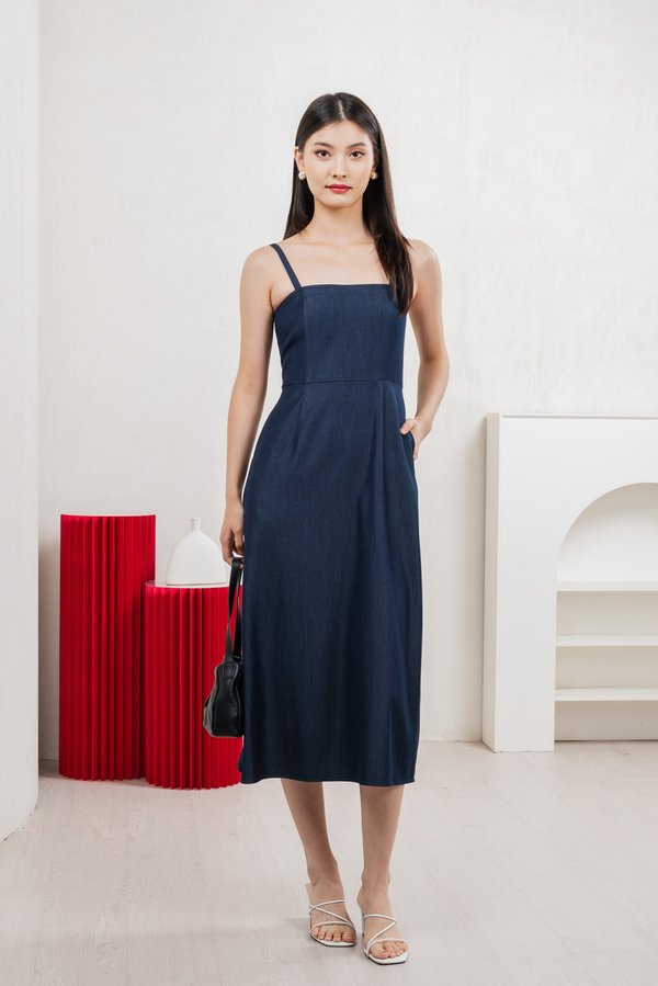 Crest Camisole Midi Dress In Navy