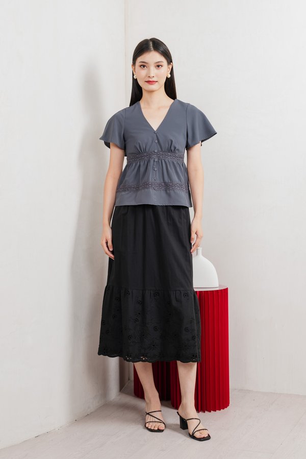 Moonlace Buttons Babydoll Top In Gunmetal