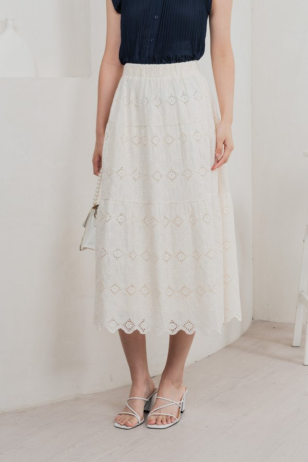 Mayfair Eyelet Midi Skirt In Cream