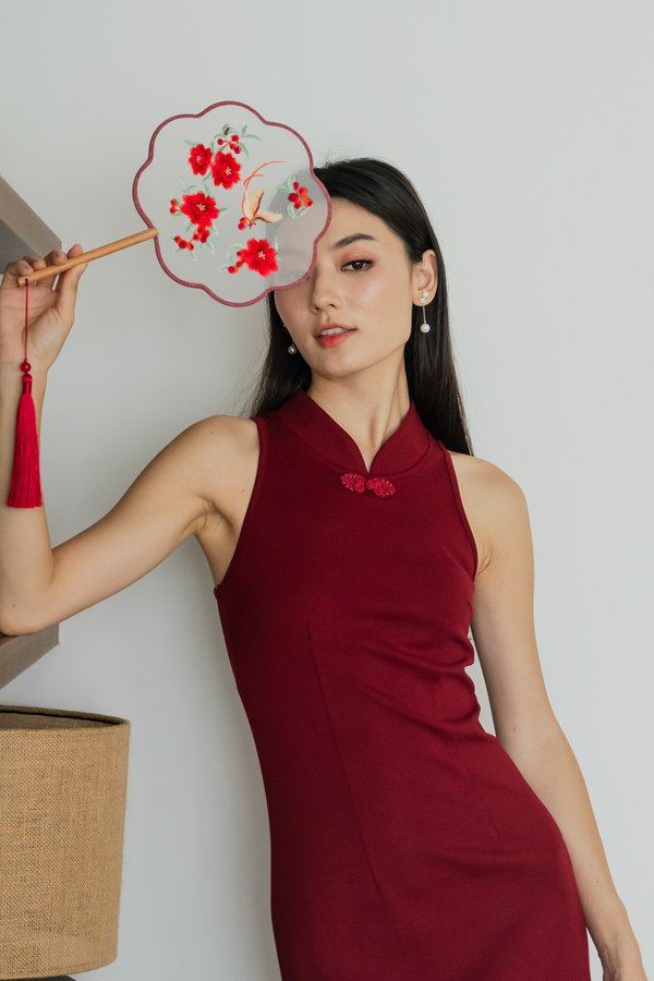 Mulan Qipao Midi Dress In Wine