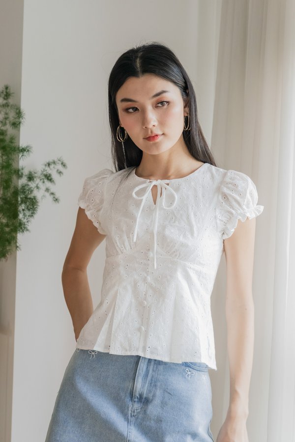 Dandelion Eyelet Ribbon Top In White