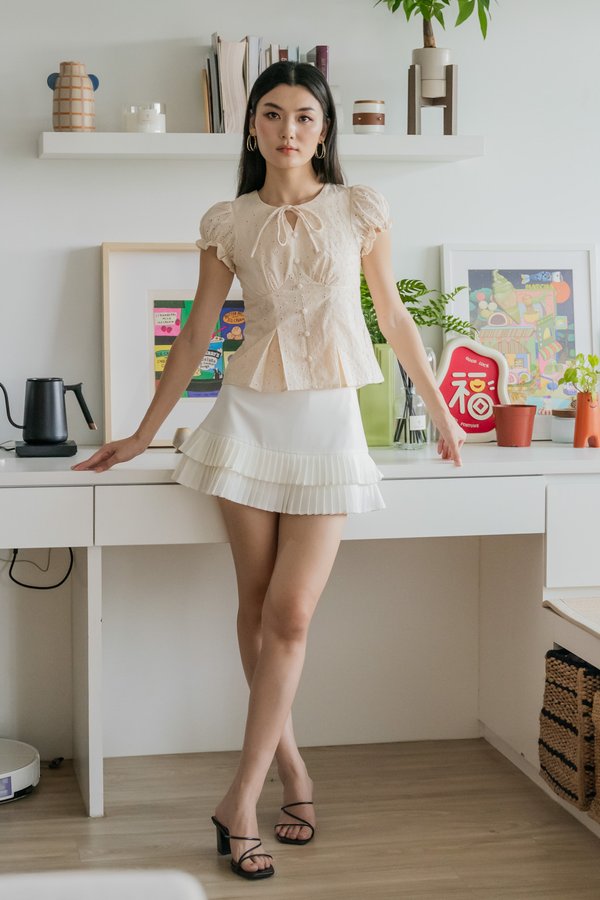 Dandelion Eyelet Ribbon Top In Cream