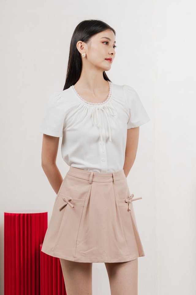 Fancy Crochet Ribbon Top In White