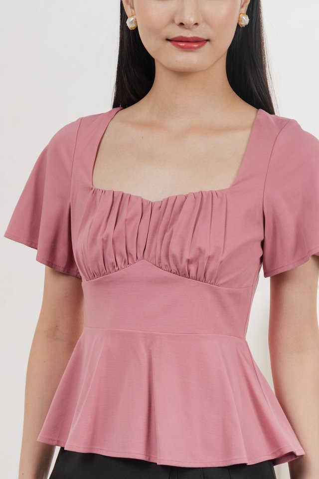 Ashley Ruched Empire Top In Rose Pink