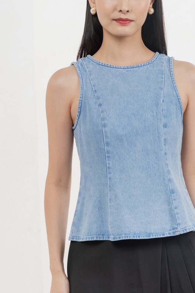 Bliss Panelled Denim Top in Light Wash