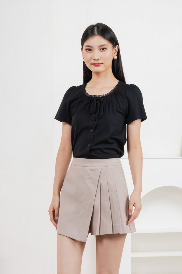 Fancy Crochet Ribbon Top In Black