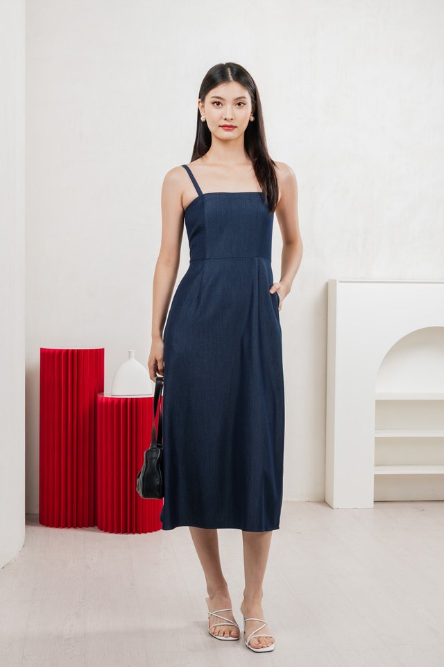 Crest Camisole Midi Dress In Navy