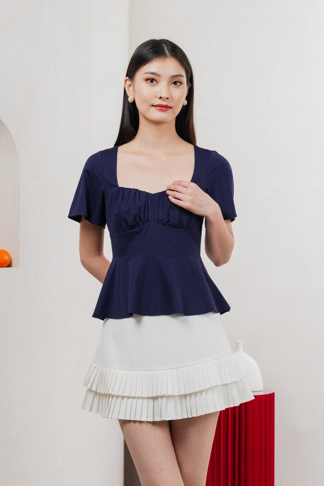 Ashley Ruched Empire Top In Navy