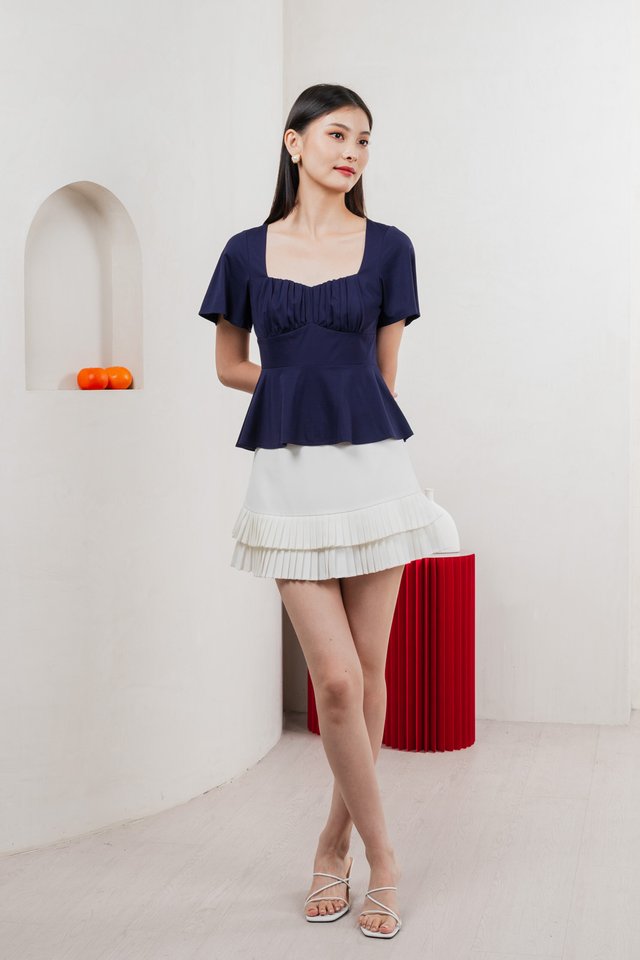 Ashley Ruched Empire Top In Navy