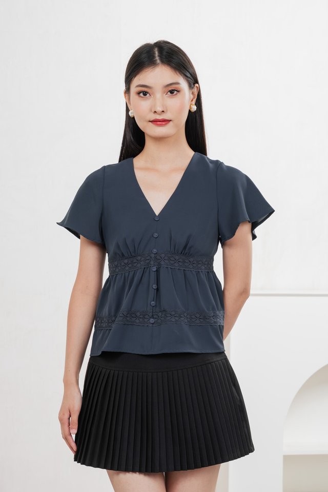 Moonlace Buttons Babydoll Top In Teal Blue