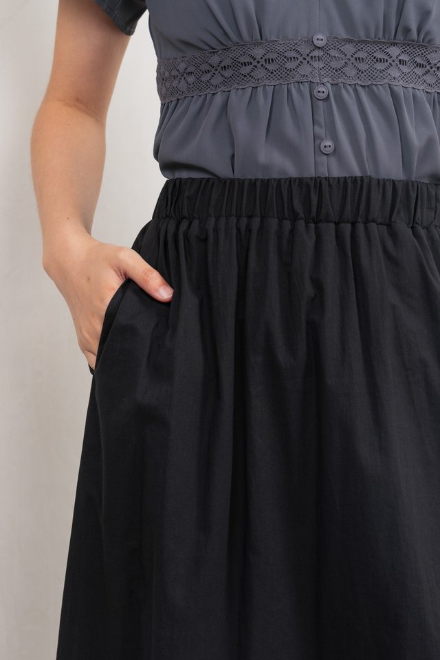 Marilyn Eyelet Midi Skirt In Black