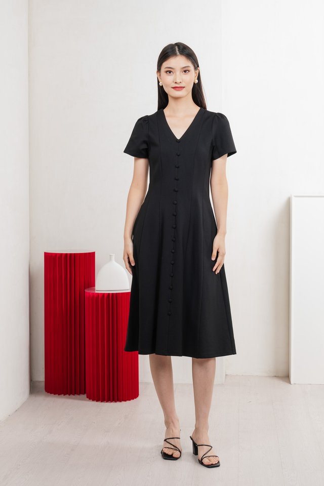 Lucien Buttons Midi Dress In Black