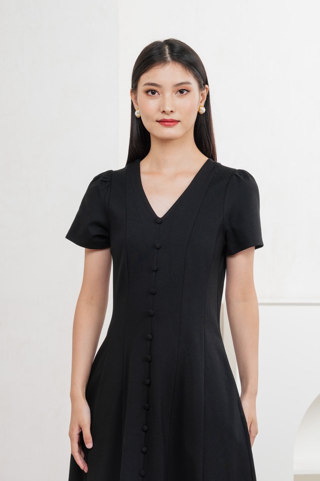 Lucien Buttons Midi Dress In Black