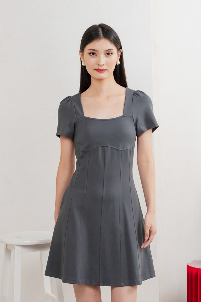 Camara Cotton Panelled Dress In Gunmetal