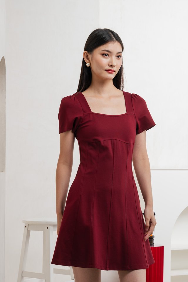 Camara Cotton Panelled Dress In Deep Red