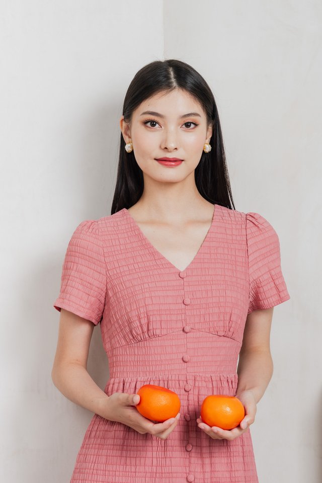 Wish Textured Buttons Midi Dress In Rose Pink